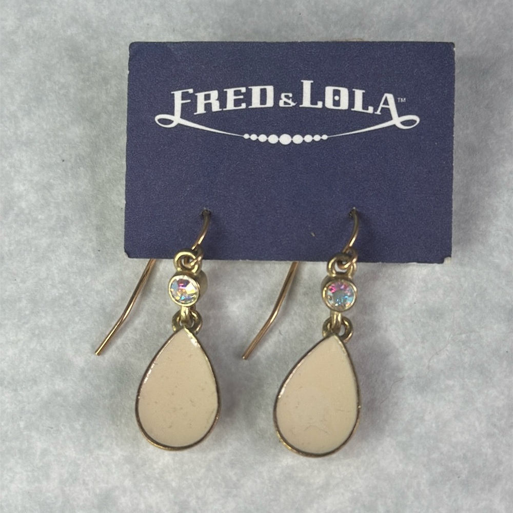 Fred & Lola Dangle gold cream enamel crystal earrings